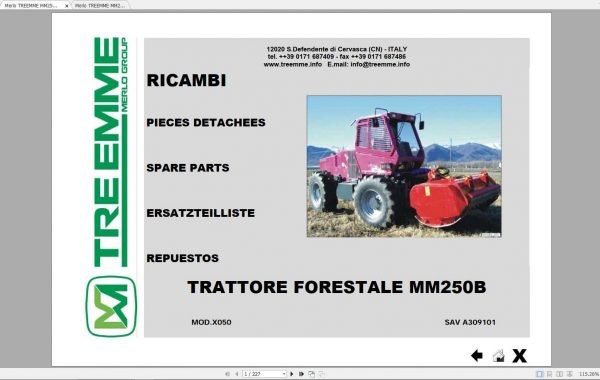 Merlo TREEMME MM250B Operating Maintenance Manual Parts Manual DE 3