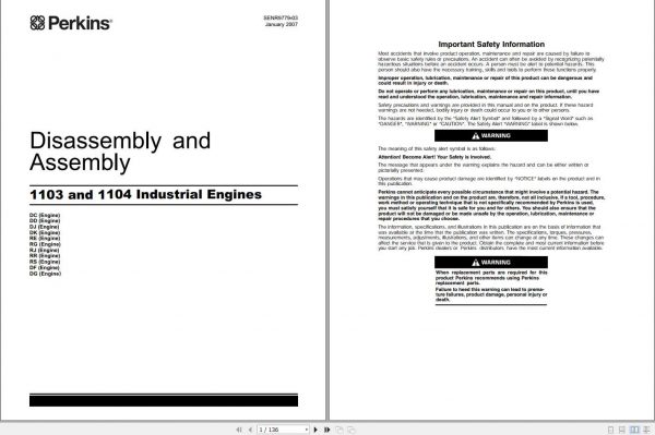 Perkins 1103 1104 Industrial Engines Disassembly Assembly Manual SENR9779 03 1