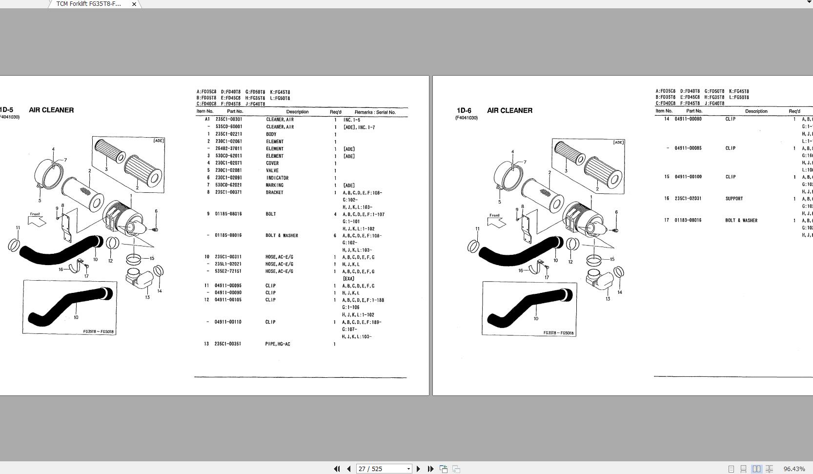 TCM Forklift FG35T8FD50T8 Parts Manual