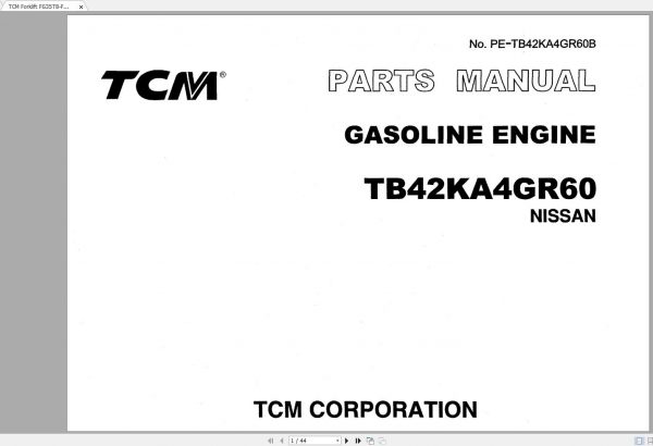 TCM Forklift FG35T8 FD50T8 TB42KA4GR NISSAN ENGINE Parts Manual 1