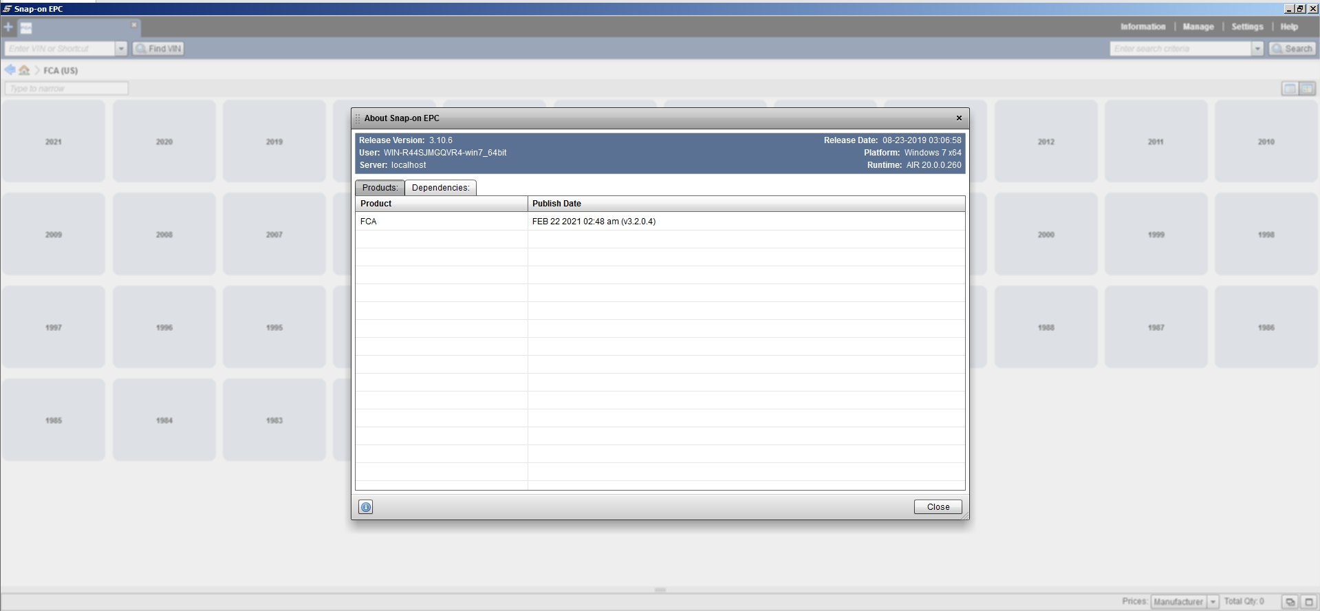 VMware Chrysler FCA Snap Ons EPC 03.2021 Spare Part Catalog DVD 1 1