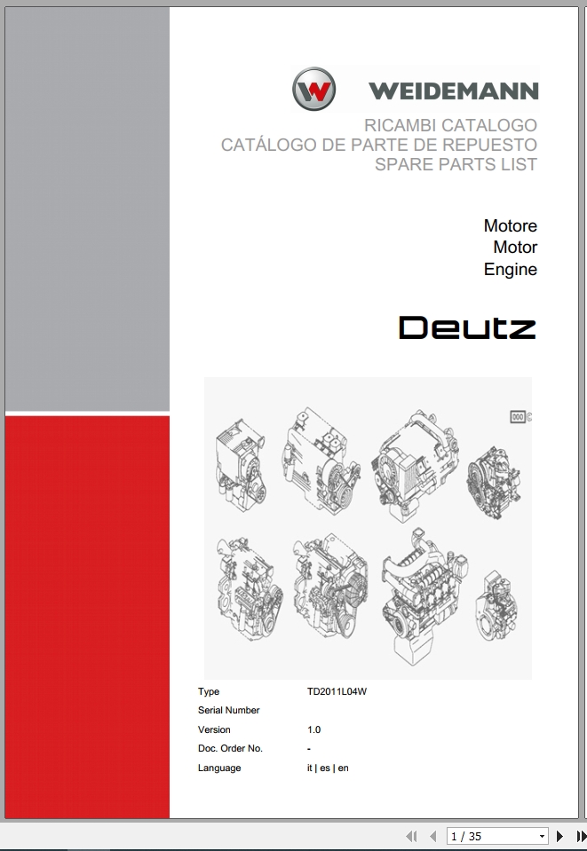 Weidemann Engine Deutz TD2011L04W 1.0 Spare Parts List ITESEN 1