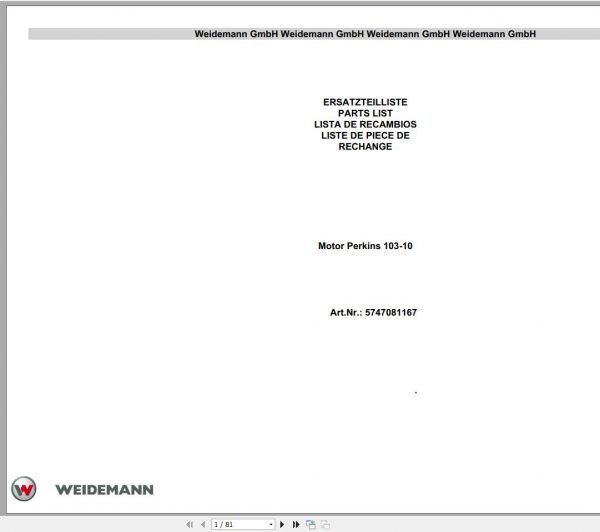 Weidemann Engine Perkins 103 10 Parts List DEFRESEN 1