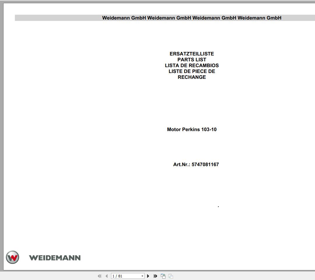 Weidemann Engine Perkins 103 10 Parts List DEFRESEN 1