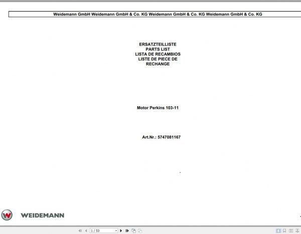 Weidemann Engine Perkins 103 11 Parts List DEFRESEN 1