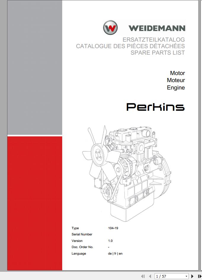 Weidemann Engine Perkins 104 19 1.0 Spare Parts List DEFREN 1
