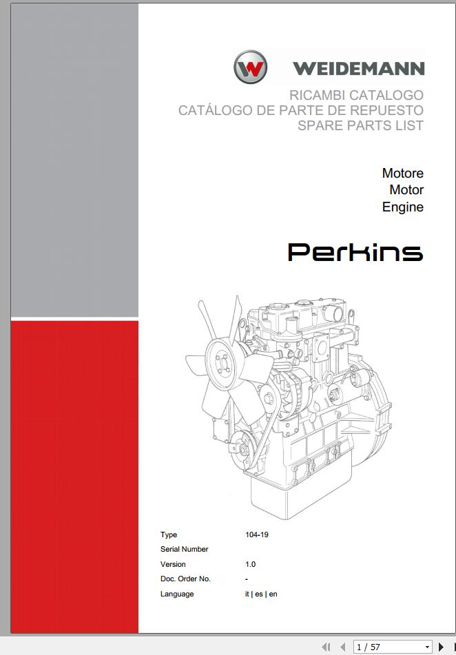 Weidemann Engine Perkins 104 19 1.0 Spare Parts List ITESEN 1