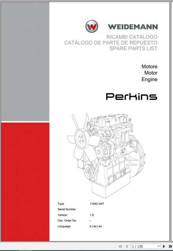 Weidemann Engine Perkins 1104C 44T 1.0 Spare Parts List ITESEN 1