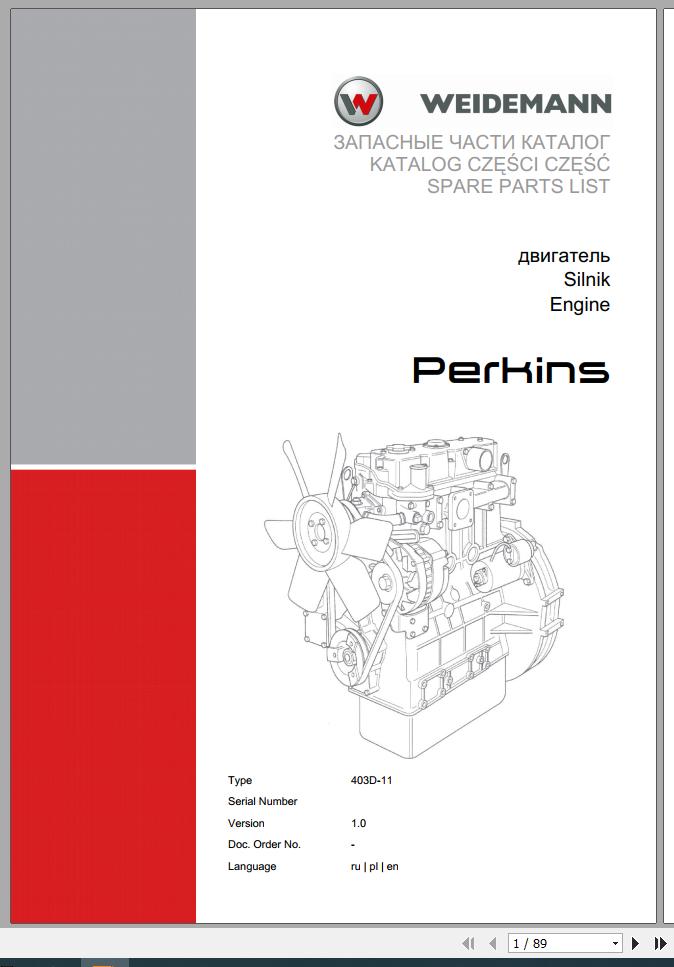 Weidemann Engine Perkins 403D 11 1.0 Spare Parts List RUPLEN 1