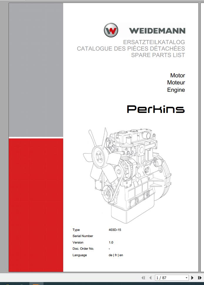Weidemann Engine Perkins 403D 15 1.0 Spare Parts List DEFREN 1