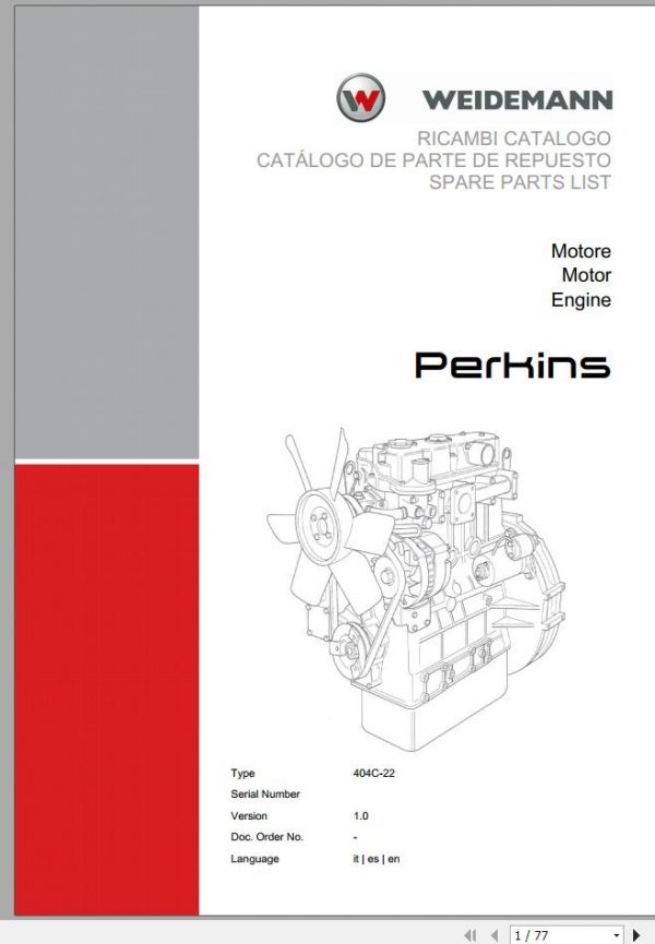 Weidemann Engine Perkins 404C 22 1.0 Spare Parts List ITESEN 1