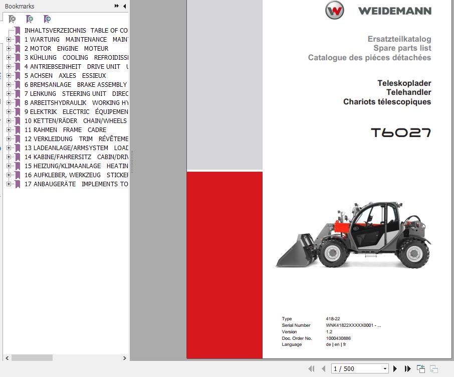 Weidemann Telehandler T6027 418 22 1.2 Spare Parts List ENDEFR 1