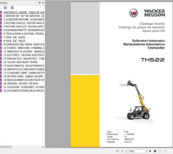 Weidemann Telehandler TH522 TL48 1.0 Spare Parts List ENDEFR 1
