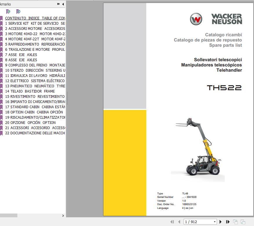 Weidemann Telehandler TH522 TL48 1.0 Spare Parts List ENDEFR 1