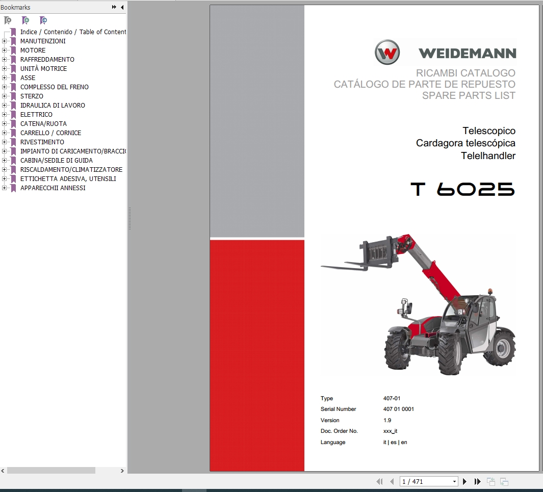 Weidemann Telelhandler T6025 407 01 1.9 Spare Parts List ITESEN 1
