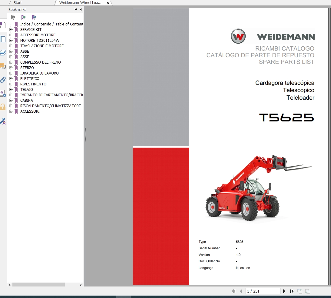 Weidemann Teleloader T5625 5625 1.0 Spare Parts List ITESEN 1