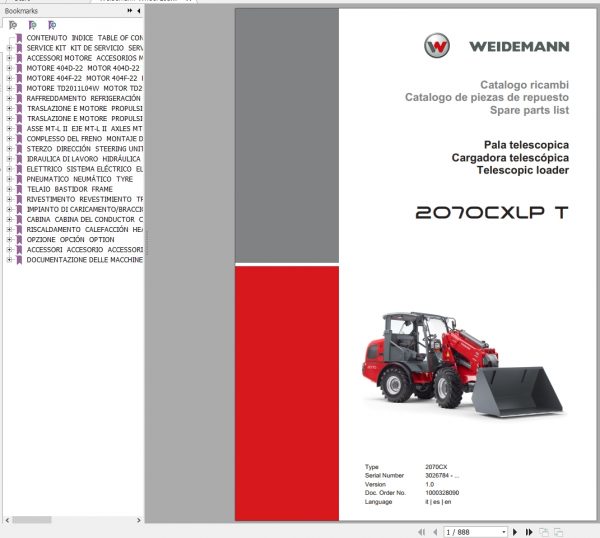 Weidemann Telescopic Loader 2070CXLPT 2070CX 1.0 Spare Parts List ITESEN 1