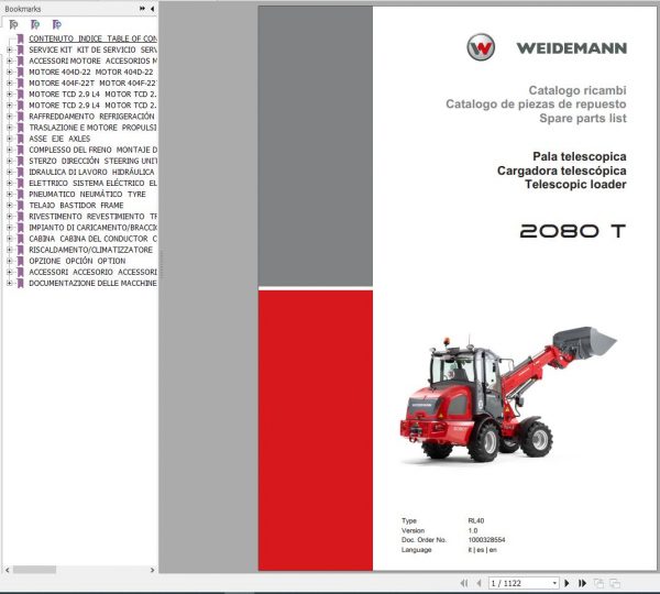 Weidemann Telescopic Loader 2080T RL40 1.0 Spare Parts List ITESEN 2019 1
