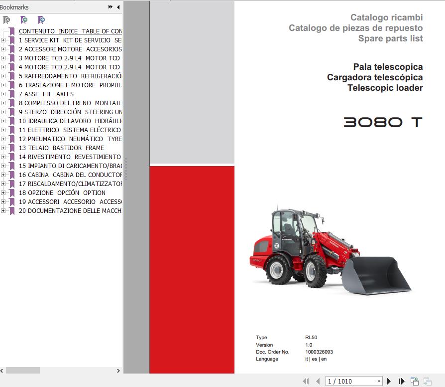 Weidemann Telescopic Loader 3080 T RL50 1.0 Spare Parts List ENITES 1