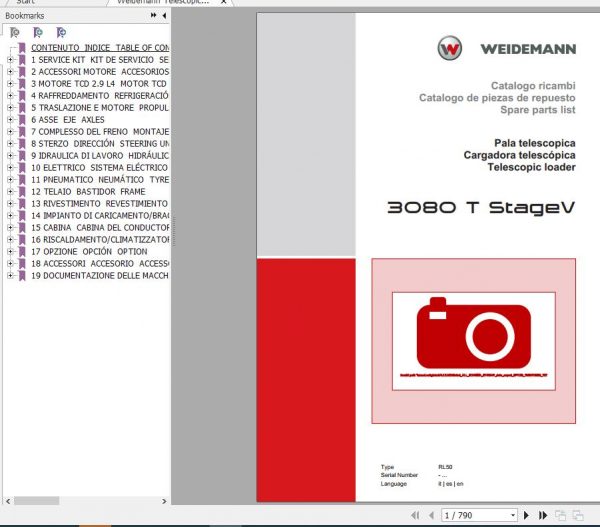 Weidemann Telescopic Loader 3080 T StageV RL50 Spare Parts List ENITES 1