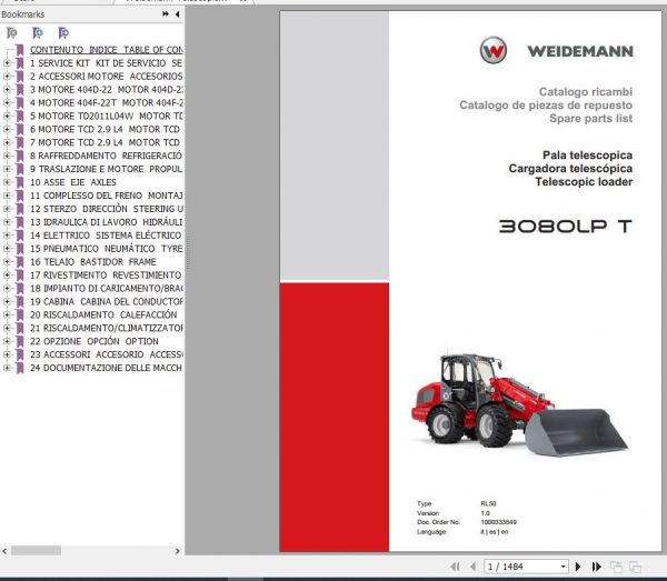Weidemann Telescopic Loader 3080LP T RL50 1.0 Spare Parts List ENITES 1
