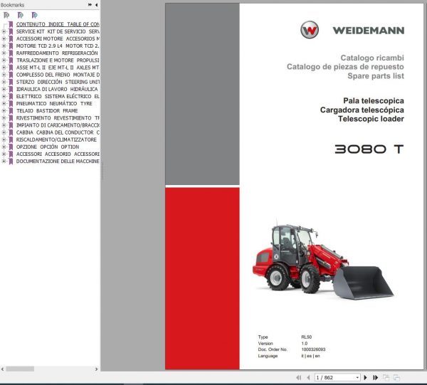 Weidemann Telescopic Loader 3080T RL50 1.0 Spare Parts List ITESEN 2019 1