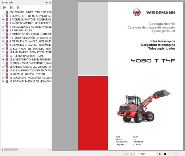 Weidemann Telescopic Loader 4080 T T4F RL60 1.0 Spare Parts List ENITES 1