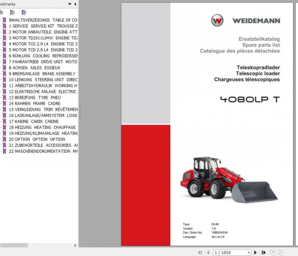 Weidemann Telescopic Loader 4080LP T RL60 1.0 Spare Parts List ENDEFR 1