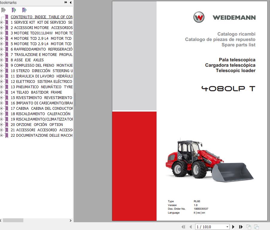 Weidemann Telescopic Loader 4080LP T RL60 1.0 Spare Parts List ENITES 1