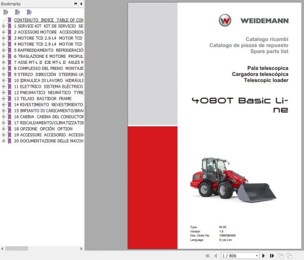 Weidemann Telescopic Loader 4080T Basic Line RL55 1.0 Spare Parts List ENITES 1
