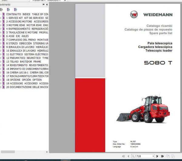 Weidemann Telescopic Loader 5080 T RL70T Spare Parts List ENITES 1