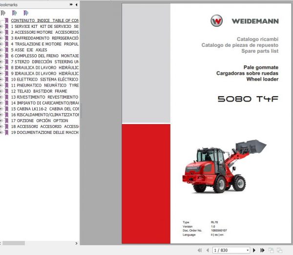 Weidemann Telescopic Loader 5080 T4F RL70 1.0 Spare Parts List ENITES 1