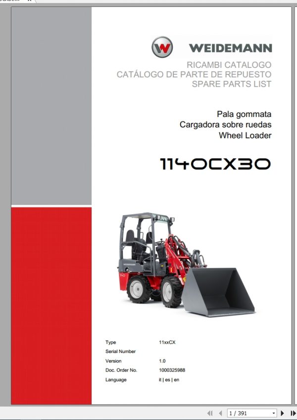 Weidemann Wheel Loader 1140CX30 11xxCX 1.0 Spare Parts List ITESEN 1