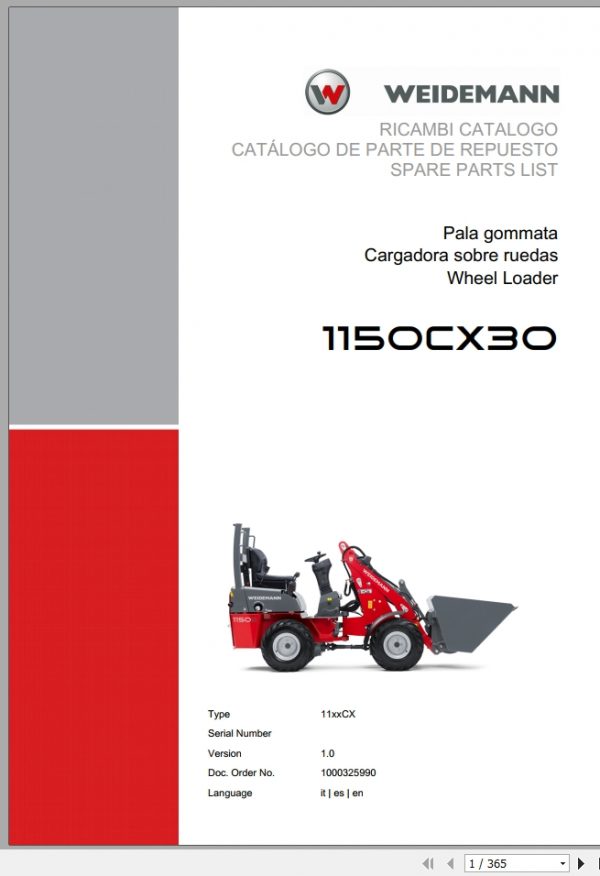 Weidemann Wheel Loader 1150CX30 11xxCX 1.0 Spare Parts List ITESEN 1