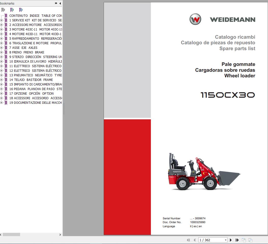 Weidemann Wheel Loader 1150CX30 Spare Parts List ENITES 1