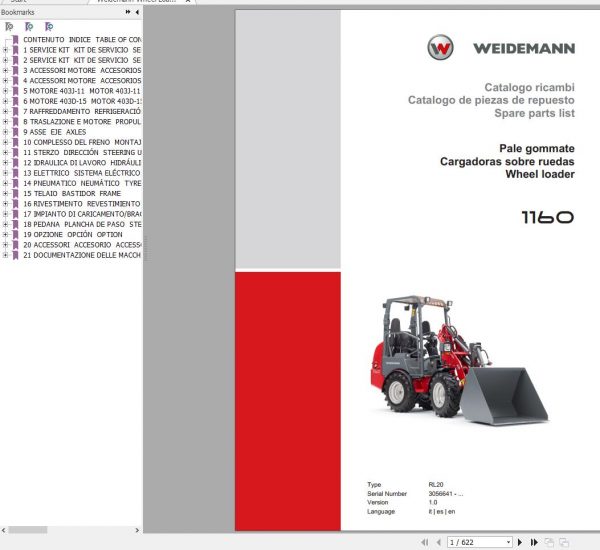 Weidemann Wheel Loader 1160 RL20 1.0 3056641 Spare Parts List ENITES 1