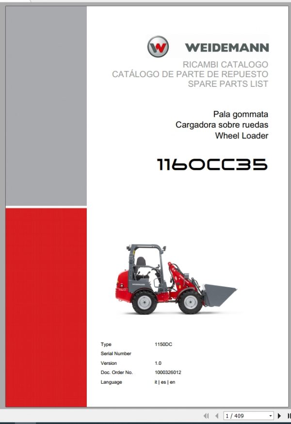 Weidemann Wheel Loader 1160CC35 1150DC 1.0 Spare Parts List ITESEN 1