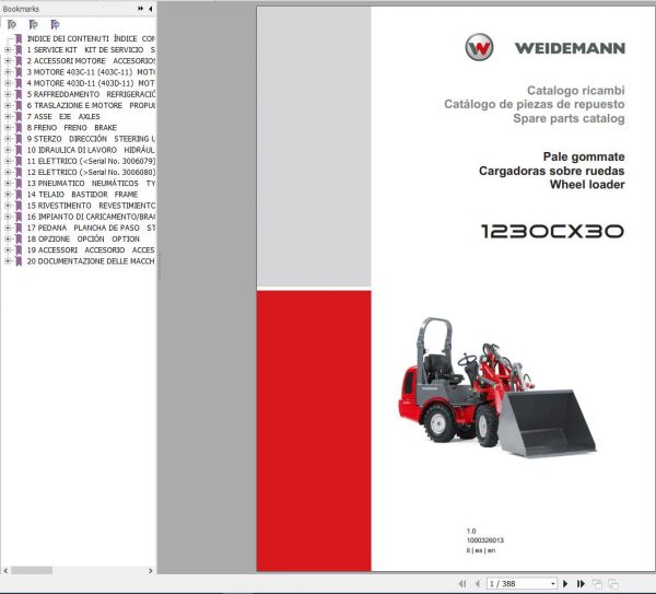 Weidemann Wheel Loader 1230CX30 1.0 Spare Parts List ENITES 1