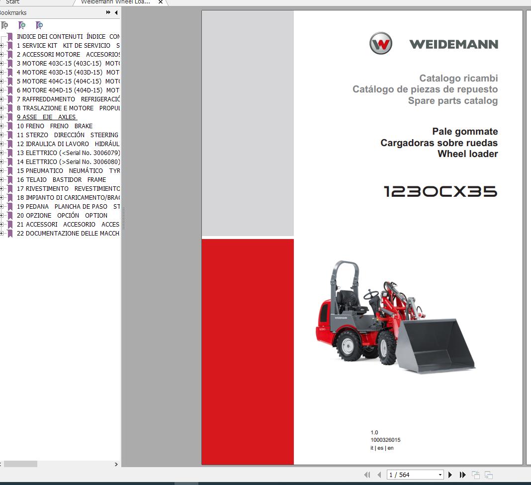 Weidemann Wheel Loader 1230CX35 1.0 Spare Parts List ENITES 1