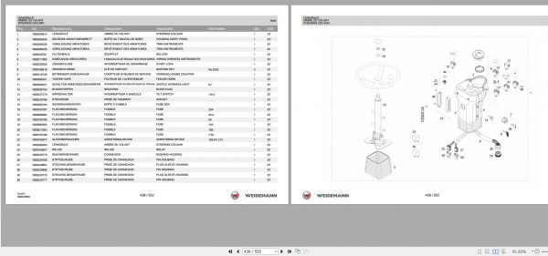 Weidemann Wheel Loader 1230CX35 12xxCX 1.0 Spare Parts List DEFREN 2