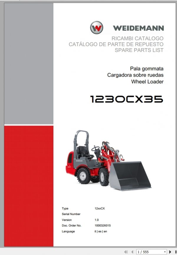 Weidemann Wheel Loader 1230CX35 12xxCX 1.0 Spare Parts List ITESEN 1