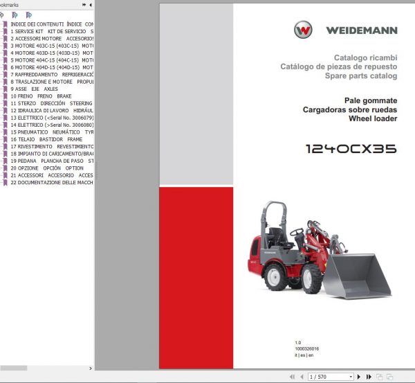 Weidemann Wheel Loader 1240CX35 1.0 Spare Parts List ENITES 1