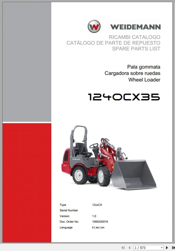 Weidemann Wheel Loader 1240CX35 12xxCX 1.0 Spare Parts List ITESEN 1