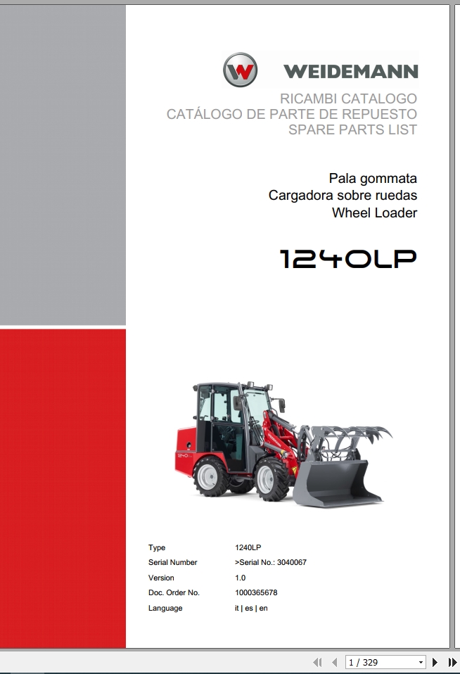 Weidemann Wheel Loader 1240LP 1.0 Spare Parts List ITESEN 1