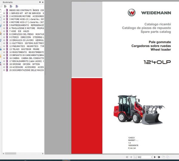 Weidemann Wheel Loader 1240LP 1240CX 1.0 Spare Parts List ENITES 1
