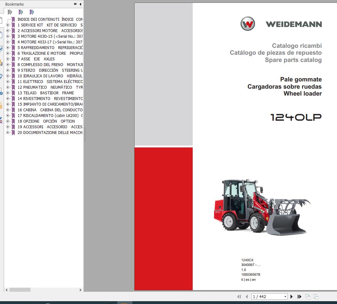Weidemann Wheel Loader 1240LP 1240CX 1.0 Spare Parts List ENITES 1