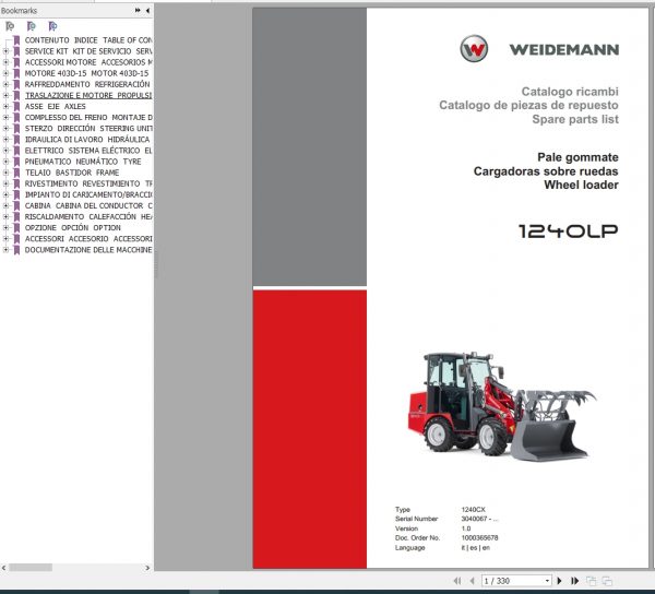 Weidemann Wheel Loader 1240LP 1240CX 1.0 Spare Parts List ITESEN 1