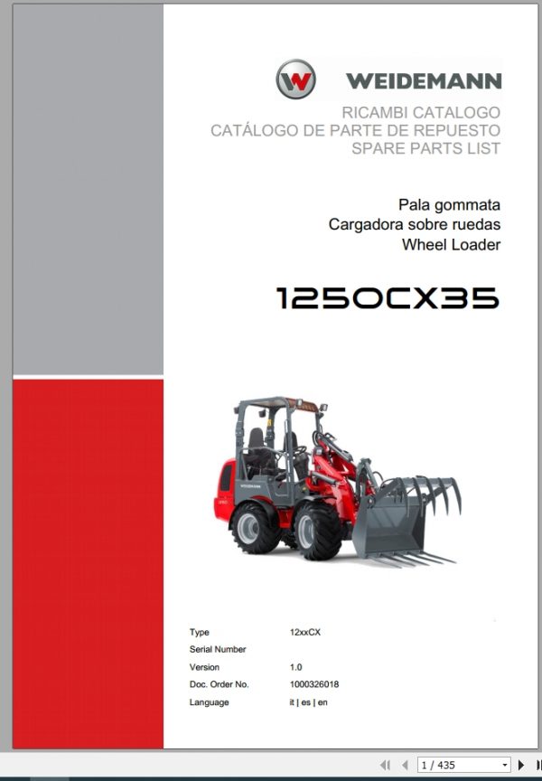 Weidemann Wheel Loader 1250CX35 12xxCX 1.0 Spare Parts List ITESEN 1