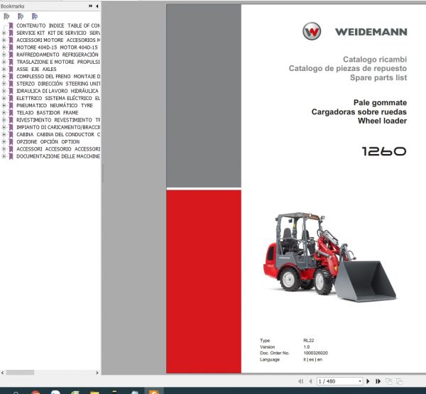 Weidemann Wheel Loader 1260 RL22 1.0 2019 Spare Parts List ITESEN 1