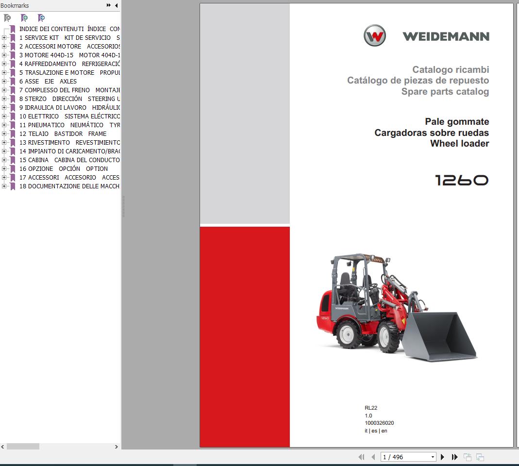 Weidemann Wheel Loader 1260 RL22 1.0 Spare Parts List ENITES 1